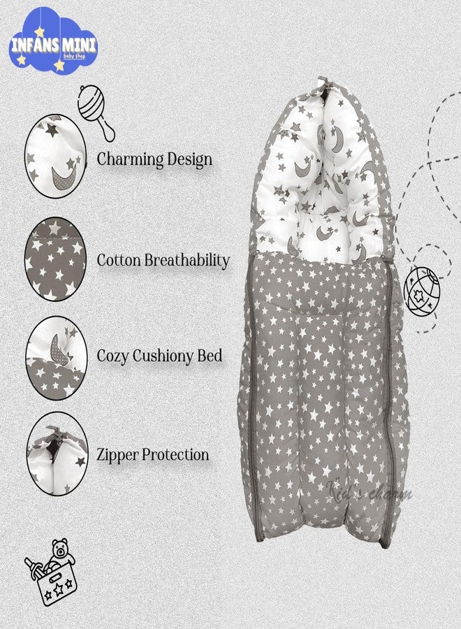 Infans Mini Star Moon Mega 3 in 1 Baby's Cotton Bed Cum Carry Bed Printed Baby Sleeping Bag-Baby Bed-Infant Portable for Unisex Easily Portable, Light Weight Carry for New Born 4-8 Months Old(Grey) - Image 4
