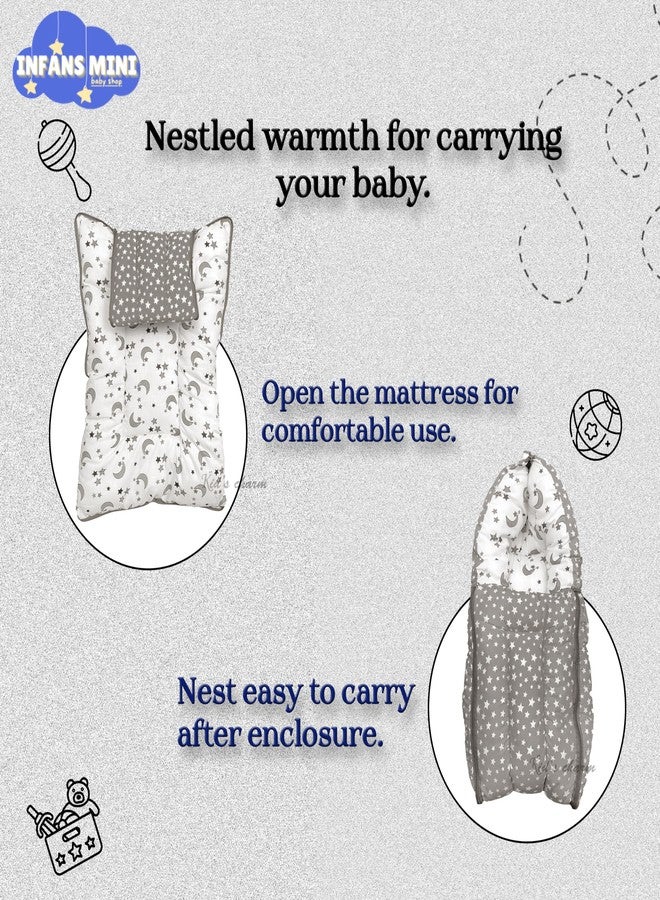 Infans Mini Star Moon Mega 3 in 1 Baby's Cotton Bed Cum Carry Bed Printed Baby Sleeping Bag-Baby Bed-Infant Portable for Unisex Easily Portable, Light Weight Carry for New Born 4-8 Months Old(Grey) - Image 3