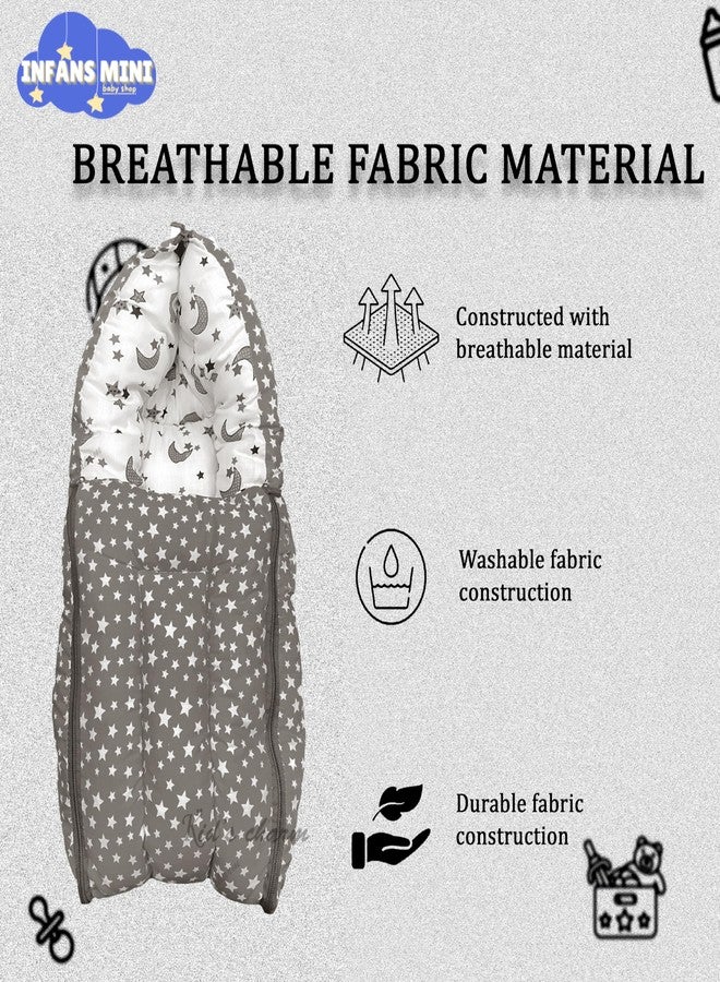 Infans Mini Star Moon Mega 3 in 1 Baby's Cotton Bed Cum Carry Bed Printed Baby Sleeping Bag-Baby Bed-Infant Portable for Unisex Easily Portable, Light Weight Carry for New Born 4-8 Months Old(Grey) - Image 5