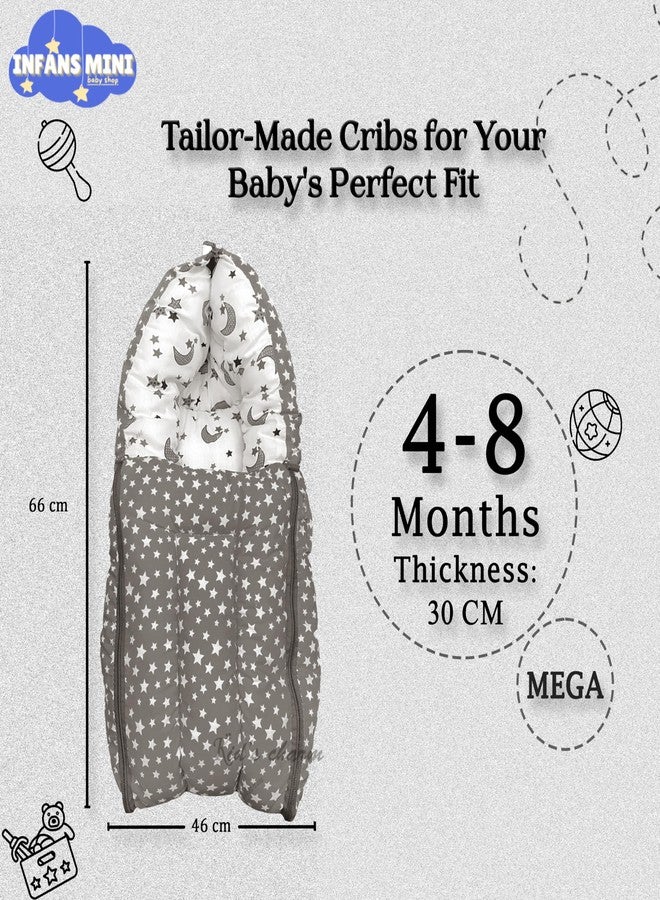 Infans Mini Star Moon Mega 3 in 1 Baby's Cotton Bed Cum Carry Bed Printed Baby Sleeping Bag-Baby Bed-Infant Portable for Unisex Easily Portable, Light Weight Carry for New Born 4-8 Months Old(Grey) - Image 2