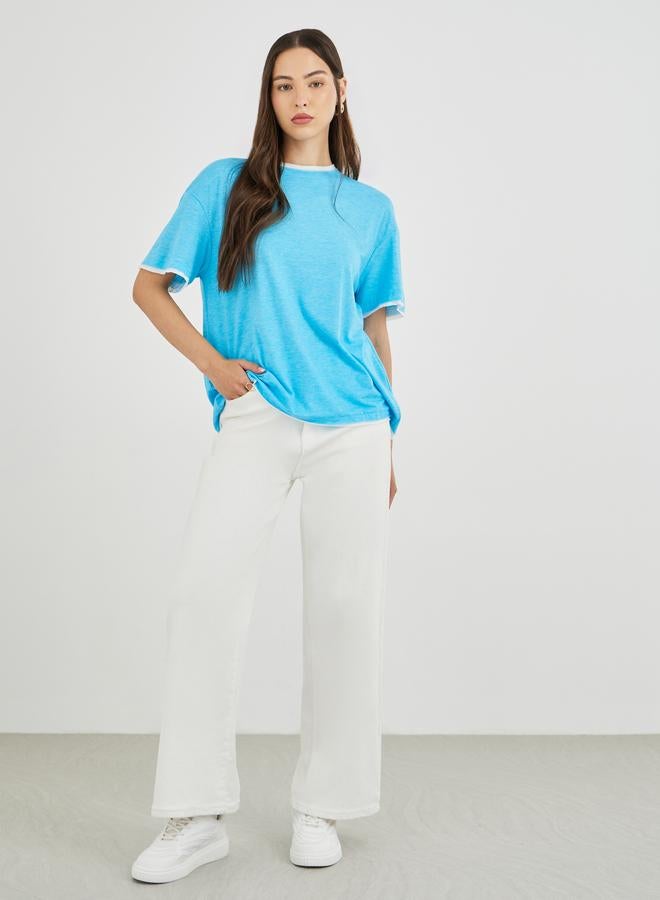 Take Two Contrast Trim Detail Oversized T-Shirt - Image 2