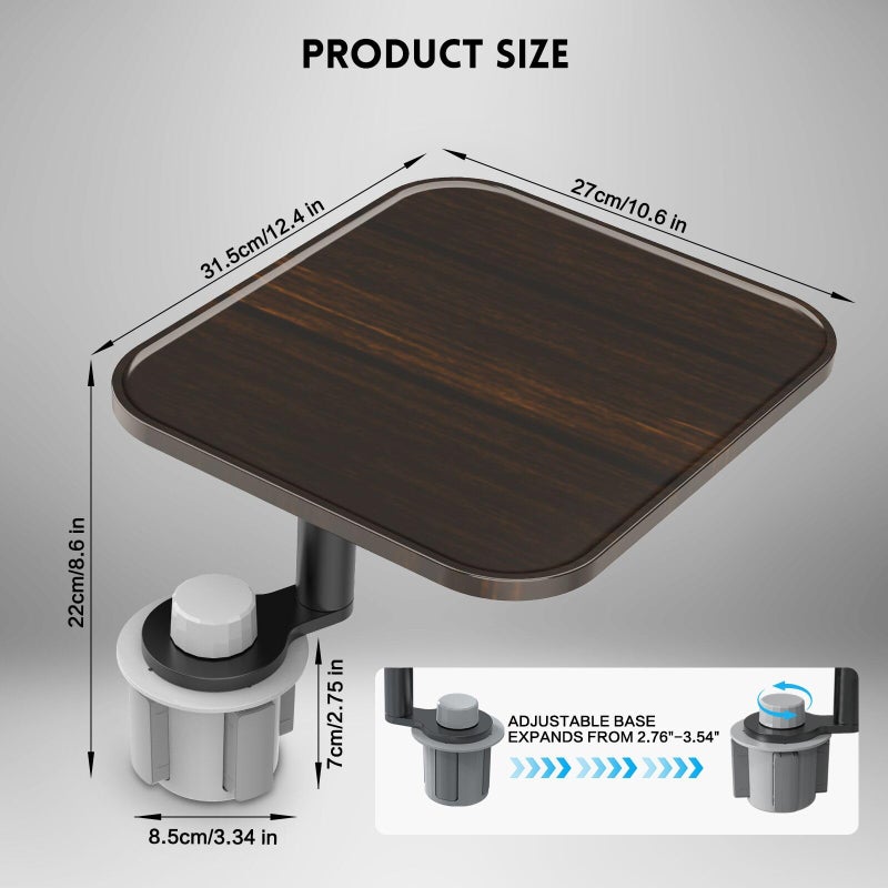 VSTM 360Â° Rotation Car Desk for Laptop, Height-Adjustable Cup Holder Table, Wooden Car Food Tray & Laptop Mount Compatible with Tesla Model Y/3/S, Ford F150/Explorer/Maverick & Most Vehicles (Dark Walnut) - Image 3