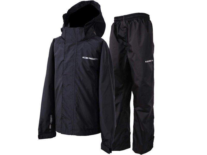 Acme Projects Acmelogy Rain Suit (Jacket + Pants) 100% Waterproof, Breathable, Taped Seam, 10000mm/3000gm, YKK Zipper (Men's, Small, Black)