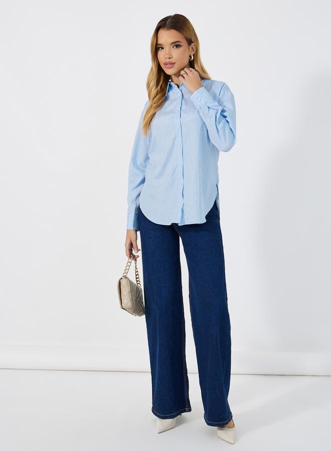 Styli Striped  Button Through Oversized Shirt  - Image 2