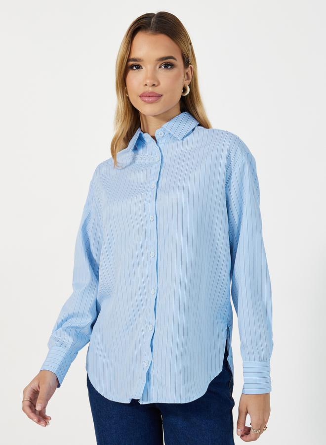 Styli Striped  Button Through Oversized Shirt  - Image 1