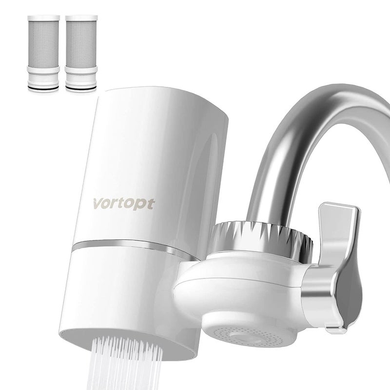 Vortopt Faucet Water Filter for Sink, Rapid Flow - 400 Gallons Faucet Mount Water Filtration System for Tap Water, NSF Certified Reduces Chlorine & Bad Taste with 2 Replacements, T1 - Image 1