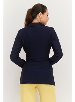 trendyol Women Regular Fit Plain Semi-Formal Blazer, Navy  - Image 3