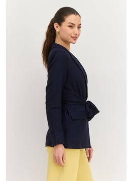 trendyol Women Regular Fit Plain Semi-Formal Blazer, Navy  - Image 2
