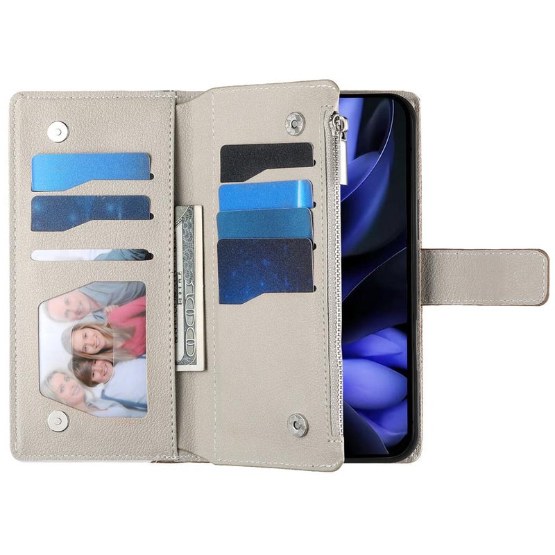 إيروريكس جراب هاتف جلدي بسحاب متعدد البطاقات مع حزام قصير لهاتف Google Pixel 9 Pro XL / Pixel 10 Pro XL (أزرق داكن) - Image 4