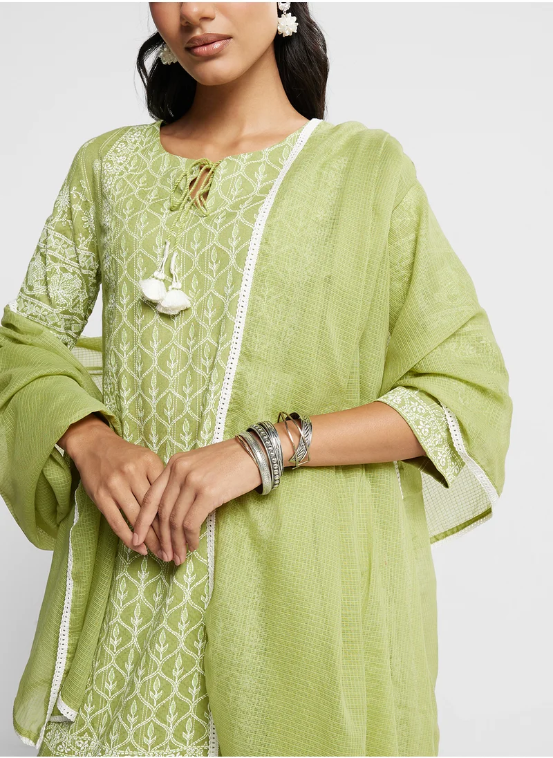 بيبا Printed Kurta, Palazo & Dupatta Set