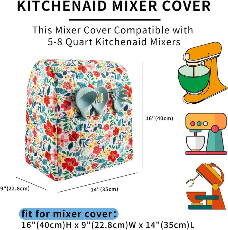 TUYUU غطاء خلاط Kitchen Aid متوافق مع خلاطات Kitchen Aid/Hamilton سعة 6-8 كوارت، موديلات الرأس المائل ورفع الوعاء، غطاء خلاط مطبوع بالزهور من Pioneer Woman، إكسسوارات خلاط Kitchen Aid - Image 3
