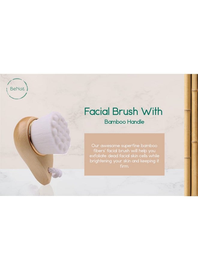 BeNat . Facial Bamboo Wood Handle Cleansing Brush. Extrasoft Fiber Facial Brush. White. - Image 3
