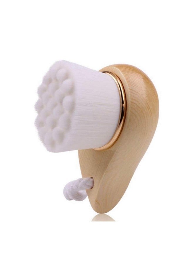 BeNat . Facial Bamboo Wood Handle Cleansing Brush. Extrasoft Fiber Facial Brush. White. - Image 1