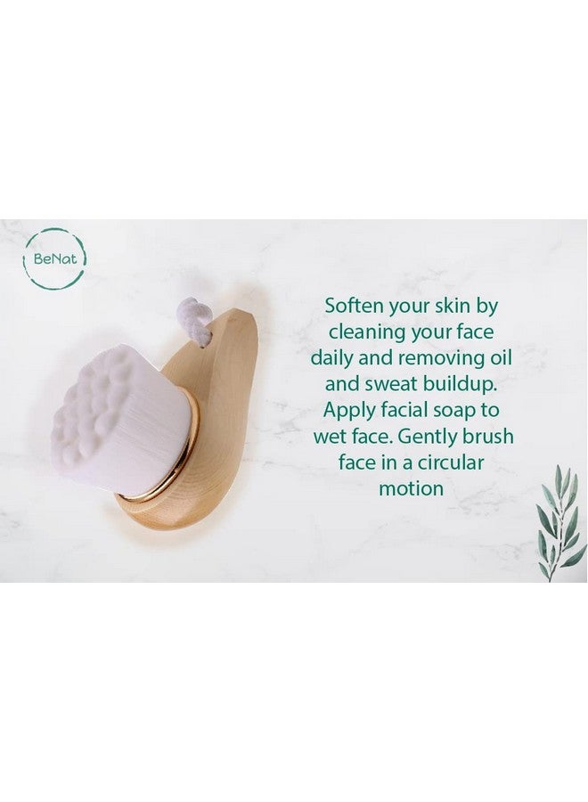 BeNat . Facial Bamboo Wood Handle Cleansing Brush. Extrasoft Fiber Facial Brush. White. - Image 4