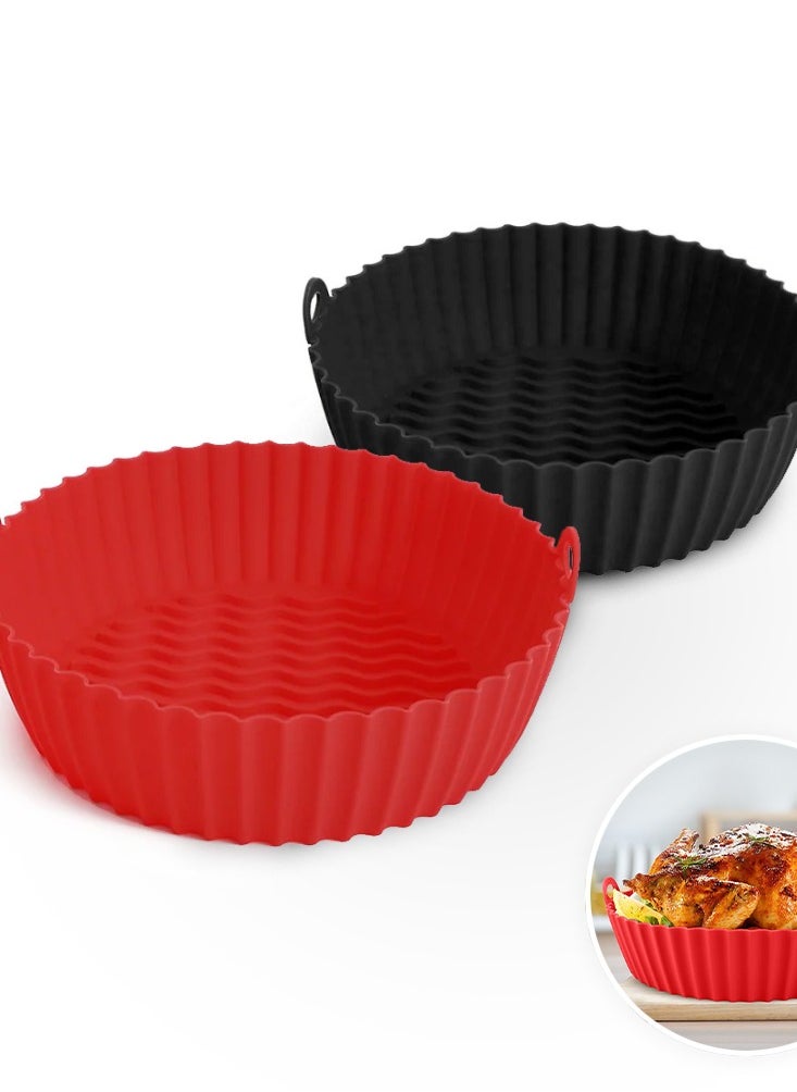 O Ozone Silicone Air Fryer Liner 7.5inch Pack of Two Reusable Air Fryer Silicone Basket Heat Resistant - Red/Black  - Image 1