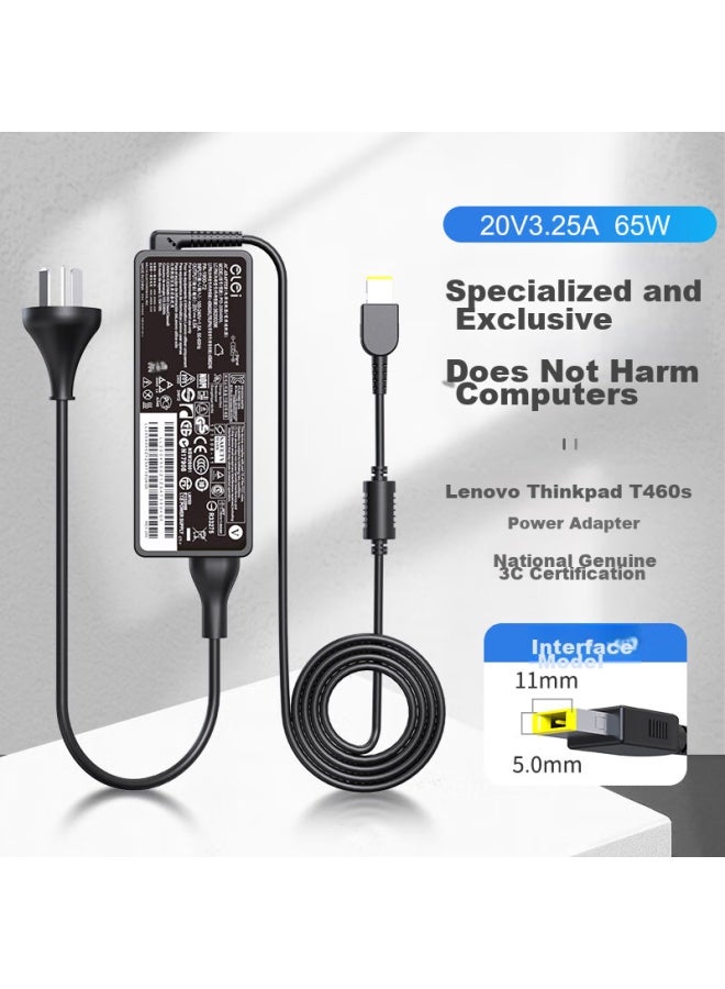 Elei شاحن الكمبيوتر المحمول Elei، متوافق مع Lenovo Thinkpad E560 وT460s وX240 وX260 وE470، محول 20v3.25a 65w سلك طاقة الكمبيوتر منفذ مربع - Image 1