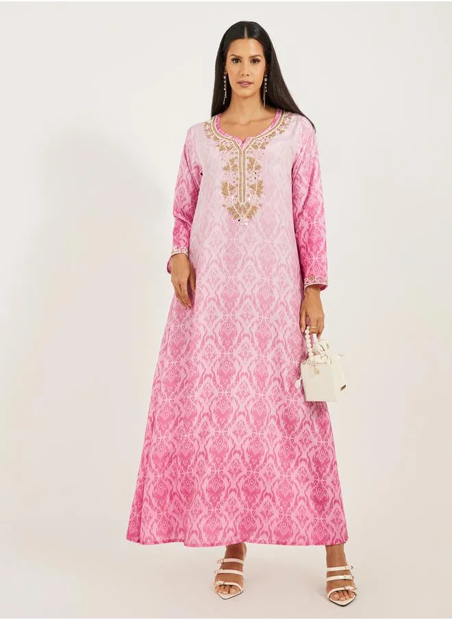 Maxim Creation Embroidered Notch Neck Printed A-Line Kaftan