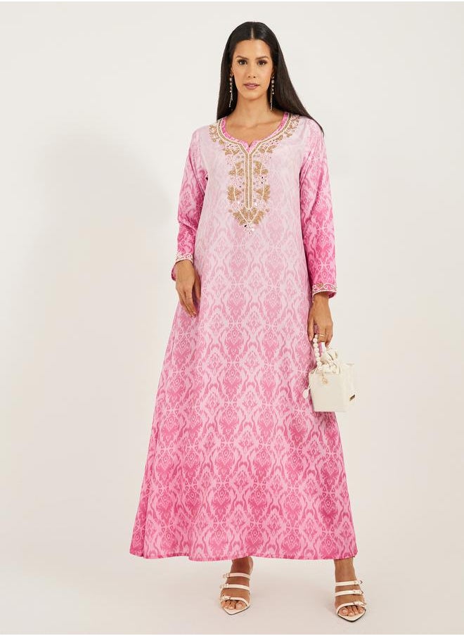 Maxim Creation Embroidered Notch Neck Printed A-Line Kaftan by Styli  - Image 2