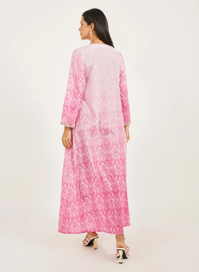 Maxim Creation Embroidered Notch Neck Printed A-Line Kaftan by Styli