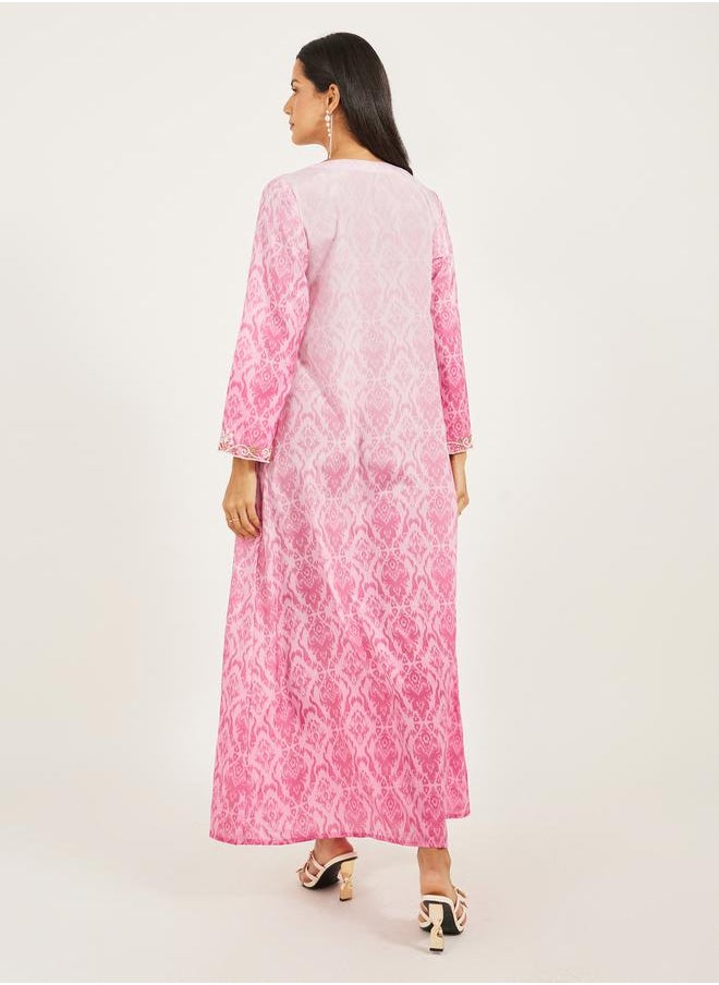 Maxim Creation Embroidered Notch Neck Printed A-Line Kaftan by Styli  - Image 5