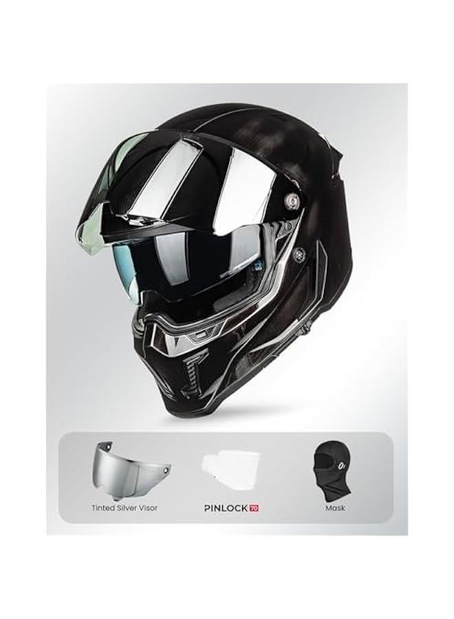 Arabest Motorcycle Helmets for Adult Men Women Full Face DOT ECE Powersports Dual Visor Street Racing Helmet with Pinlock Cascos para Motos Model MF509 (War Damaged Gray, L)  - Image 4