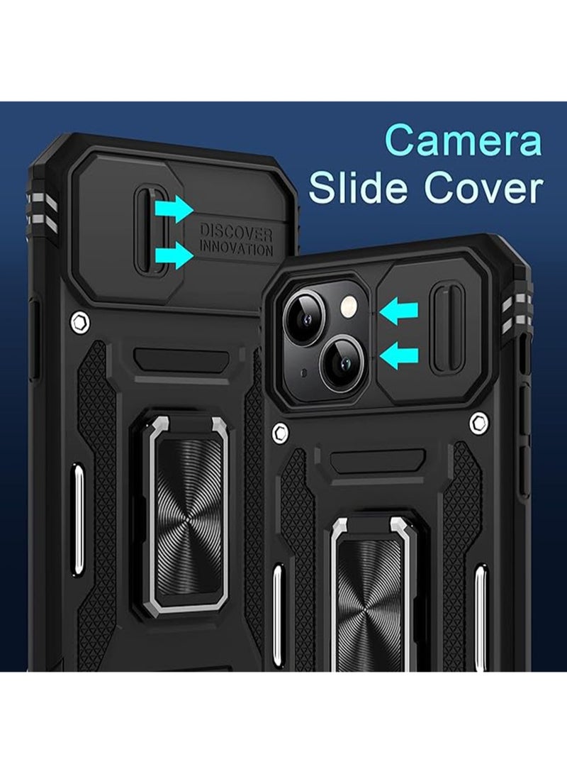 WRISTWISE Case Cover for iPhone 14 6.1-Inch with Slide Camera Cover+Screen Protector(2 Packs), Rotated Ring Kickstand Military Grade Shockproof Protective Cover-Black - Image 2