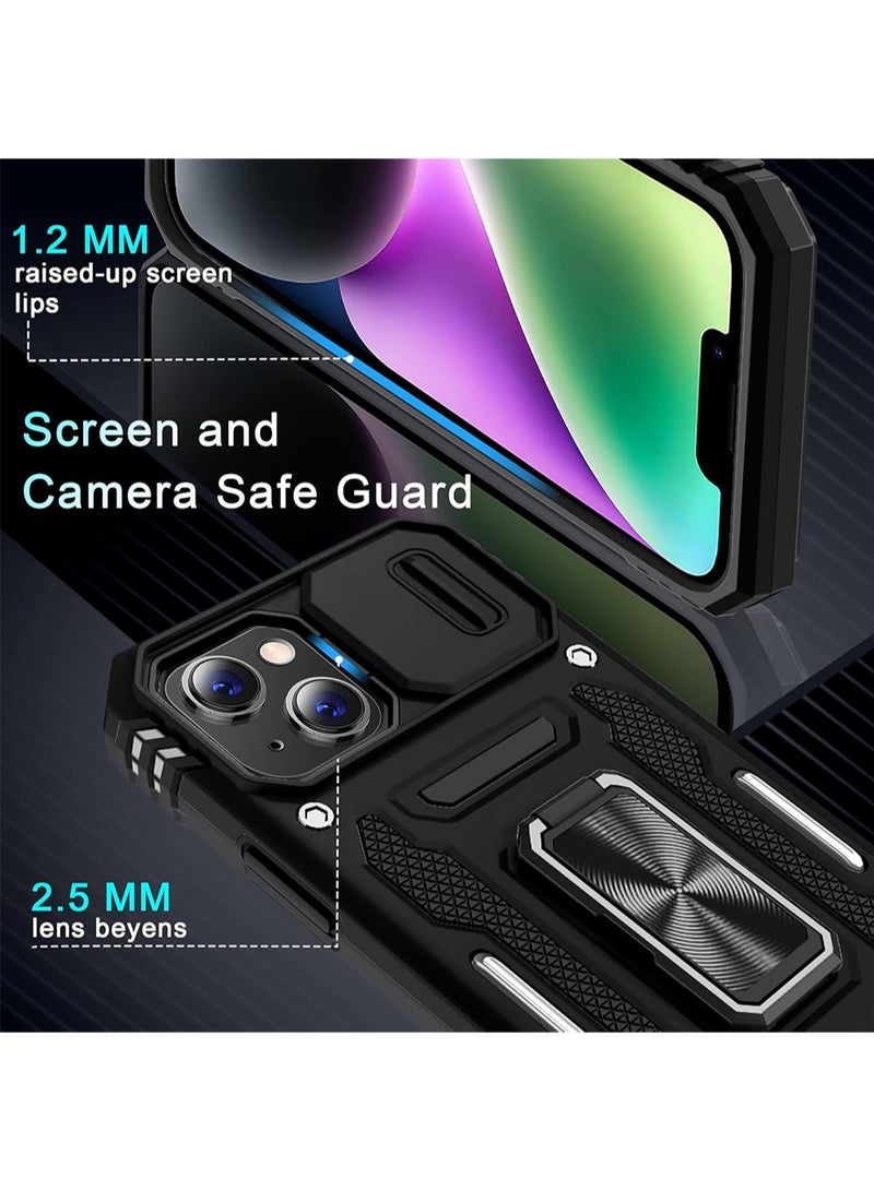 WRISTWISE Case Cover for iPhone 14 6.1-Inch with Slide Camera Cover+Screen Protector(2 Packs), Rotated Ring Kickstand Military Grade Shockproof Protective Cover-Black - Image 5