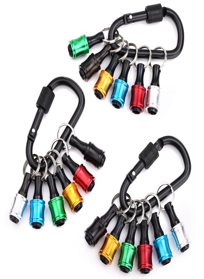 Katerk 1/4inch Hex Shank Aluminum Alloy Screwdriver Bits Holder Extension Bar Drill Screw Adapter Change Keychain Portable（3*6PC color with black carabiner） - Image 1