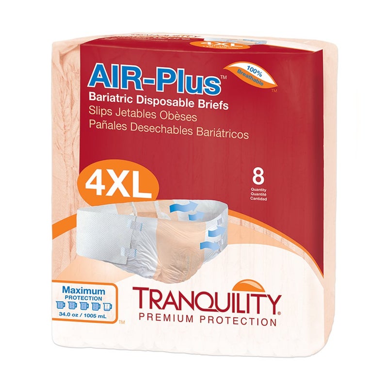 Tranquility Bariatric Disposable Briefs 4XLarge with AIRPlus Fully Breathable Fabric for Skin Dryness Integrity High Waistline LatexFree 34oz Capacity 32ct Case