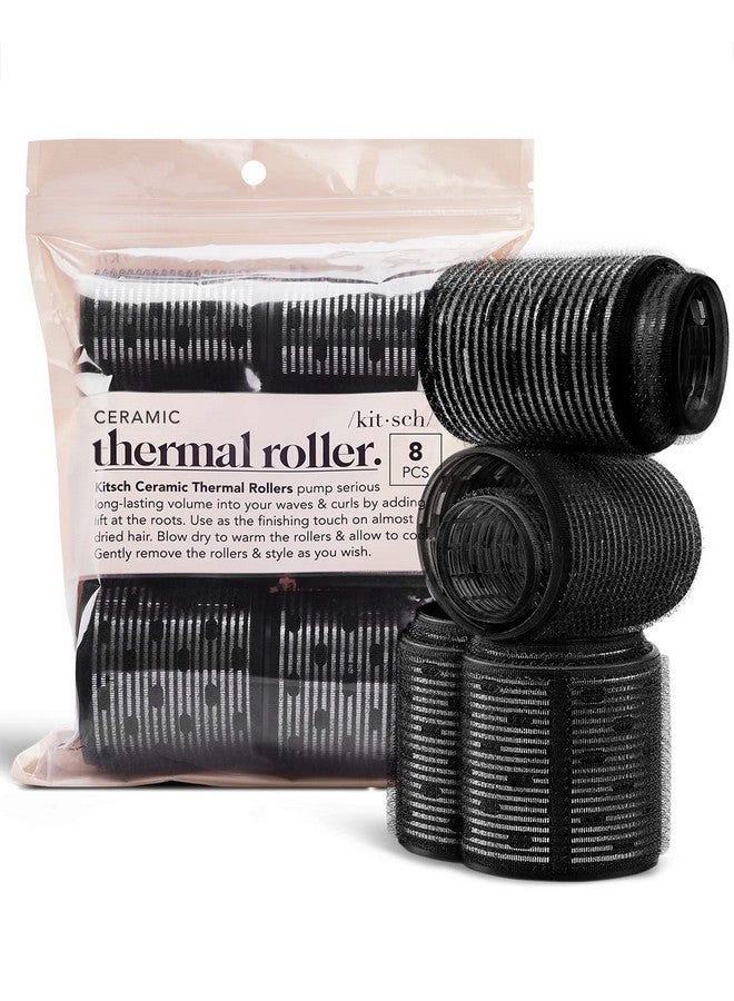 Kitsch Ceramic Thermal Rollers - Self Grip Hair Rollers for Blowout Look Long Hair, Curlers for Short Hair and Medium Hair, Volume Curls, Ceramic Coated Core, Easy to Use, All Hair Length - Black, 8pc - Image 1