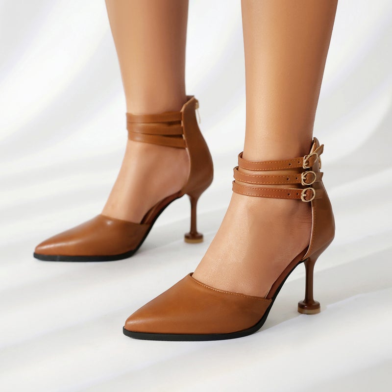 In The Of 2024 High-Heeled 40-47 Plus Size Pointed Three-Breasted Hollow Sandals Women - Image 3