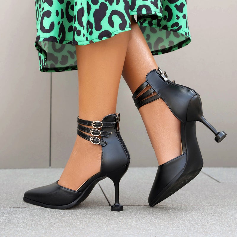 In The Of 2024 High-Heeled 40-47 Plus Size Pointed Three-Breasted Hollow Sandals Women - Image 4