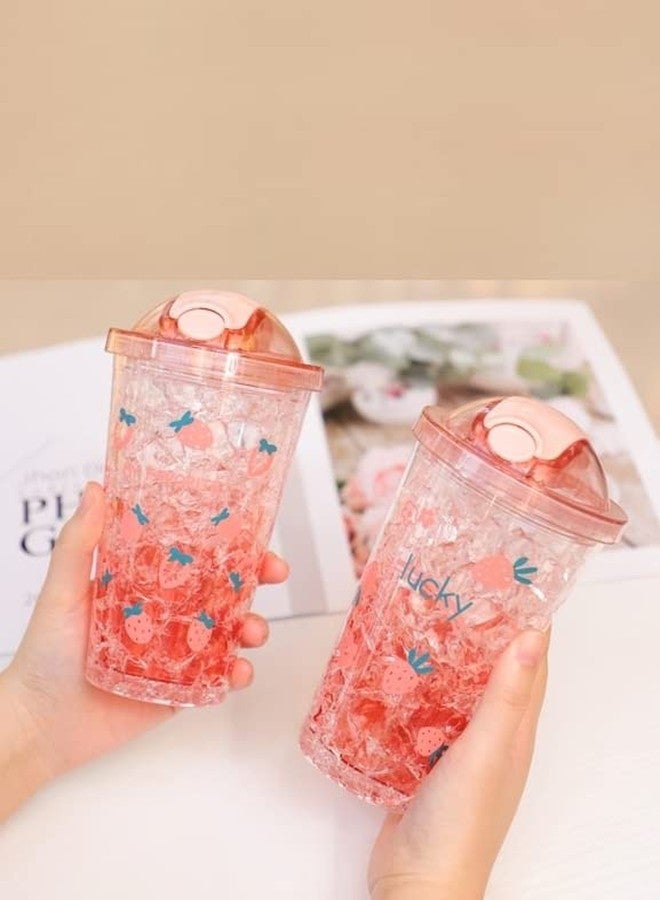 تيمسون كوب شرب مزدوج الجدار مطبوع عليه رسوم متحركة من تيمسون مع ماصة، كوب شرب ماء للأطفال، زجاجة شرب أكريليك مع ماصة - 450 مل (B - وردي) (BB 9016) - Image 5