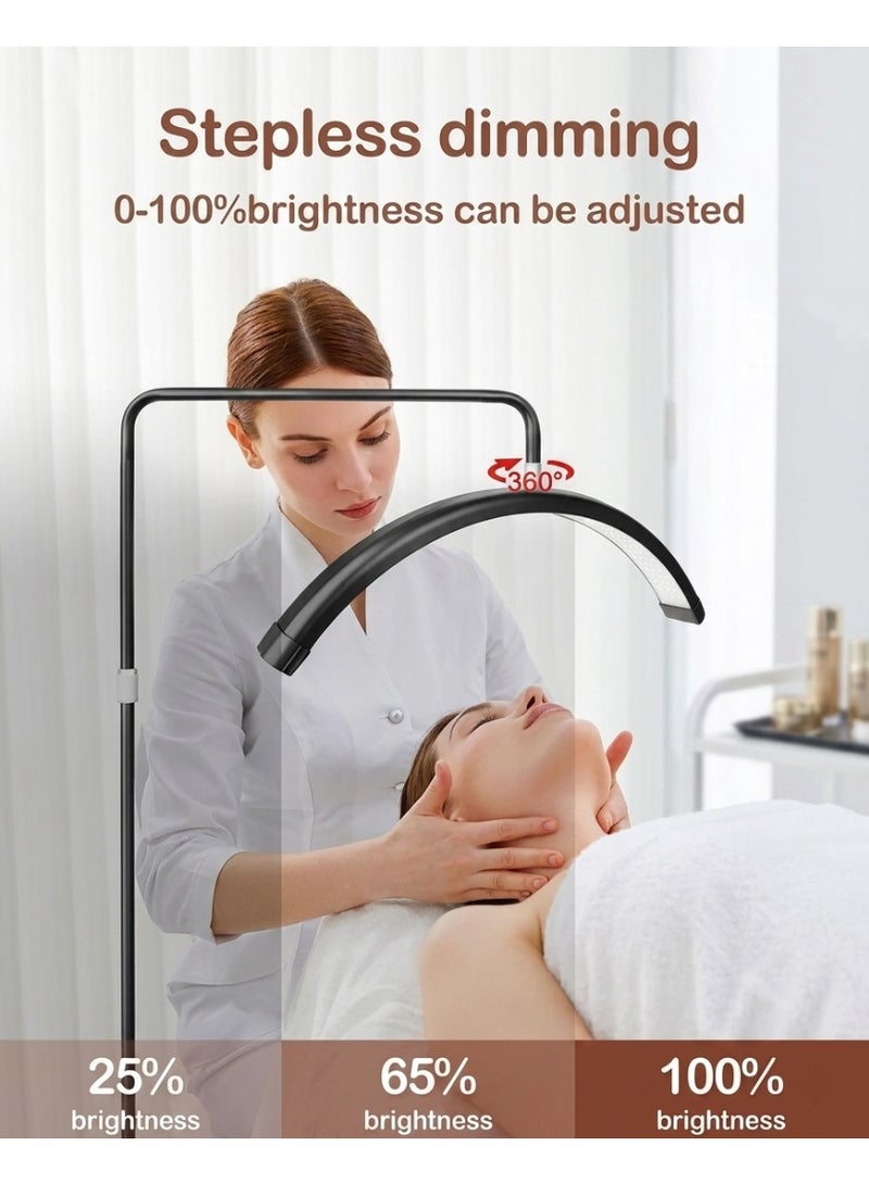 مصباح LED احترافي على شكل نصف قمر لتركيب الرموش - مصباح أرضي قابل للدوران 360 درجة مع حامل للهاتف، قابل لتعديل درجة حرارة اللون من 3200 كلفن إلى 5600 كلفن، وارتفاع قابل للتعديل (125-180 سم) لتركيب الرموش، والعناية بالبشرة، والوشم - Image 2