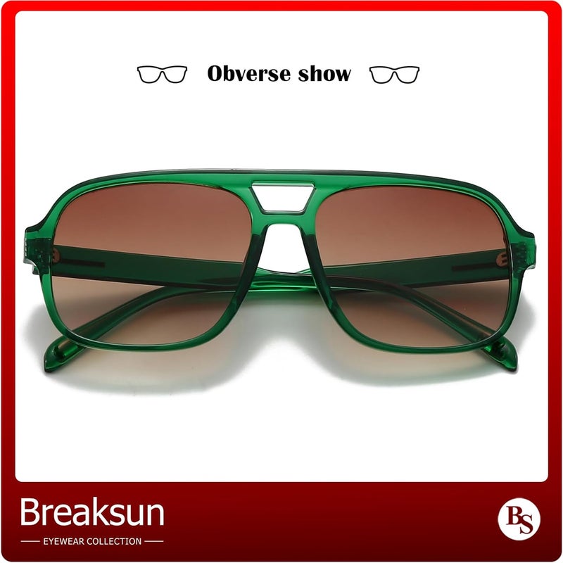 Breaksun Square Aviator Sunglasses for Men Women Fashion Vintage Diamond Cutting Lens Classic Military Pilot Gradient Shades - Image 2
