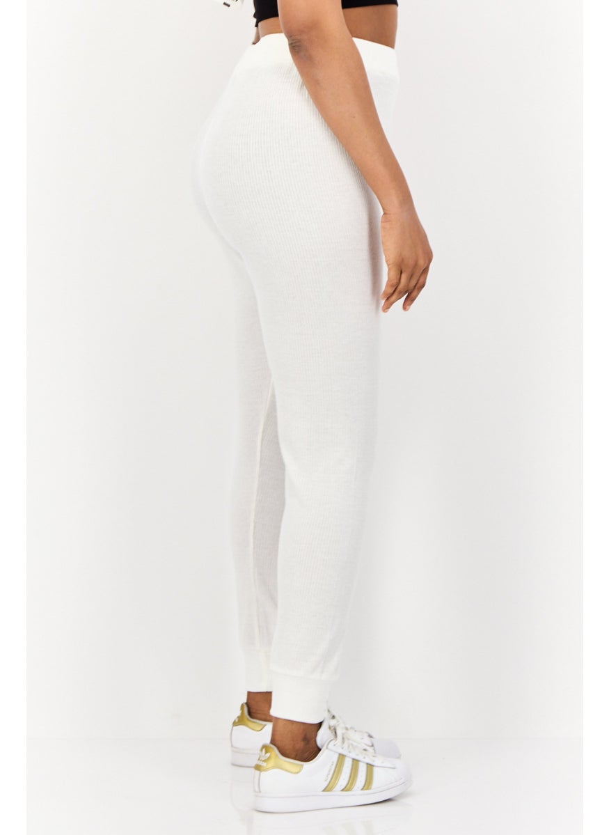 BRAVE SOUL Women Regular Fit Textured Sweatpants, White  - Image 2