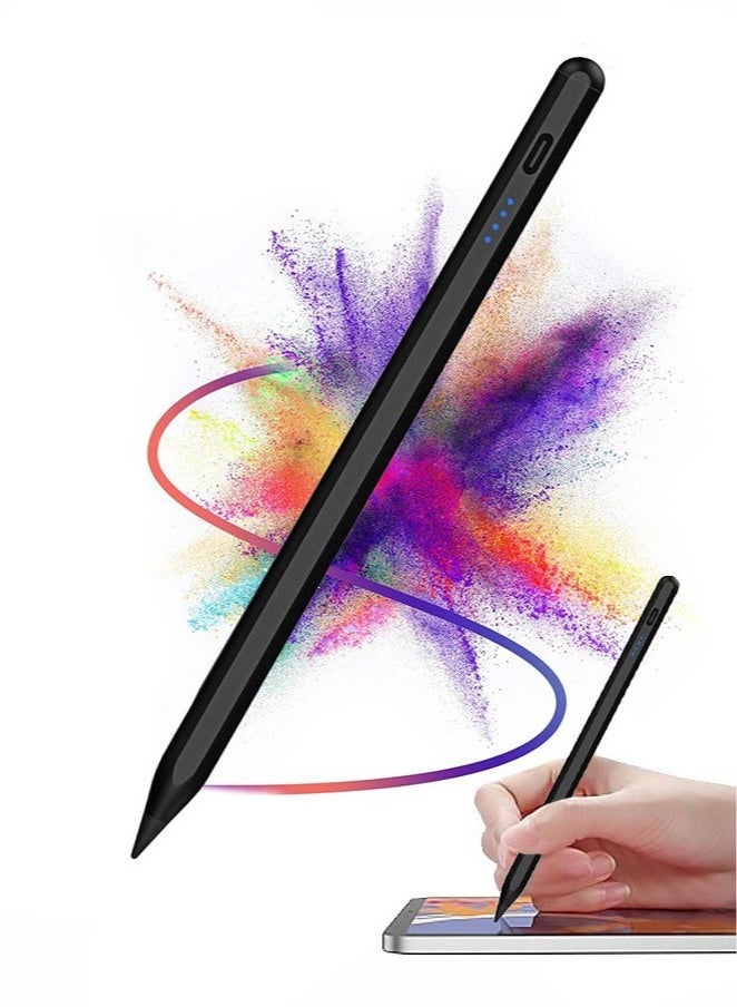 قلم ستايلس عالمي لأجهزة Apple وAndroid، متوافق مع أجهزة iPhone وiPad وSamsung وHuawei وXiaomi والمزيد، كتابة دقيقة، لا يتطلب بلوتوث أو تطبيق، مع طرف قلم واحد + كابل شحن + دليل - أسود - Image 1