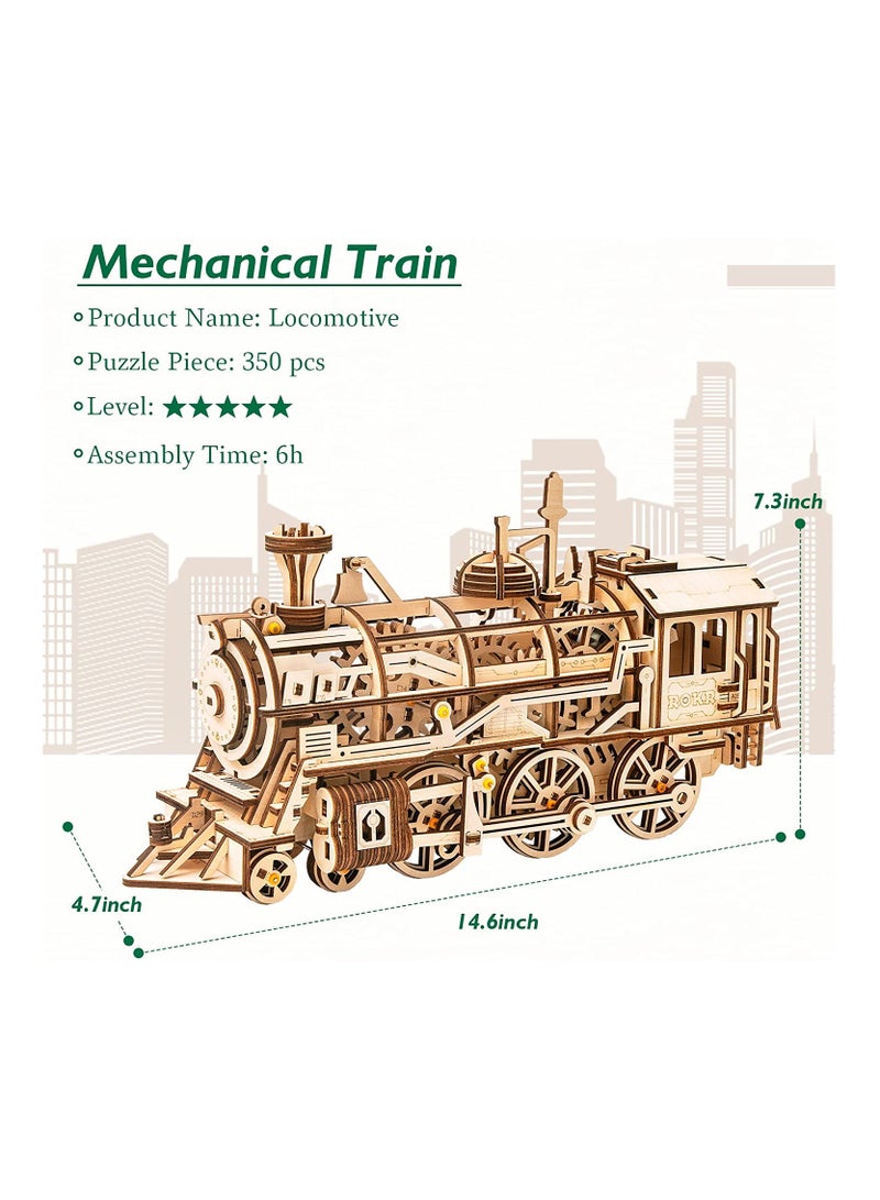 3D Wooden Puzzles for Adults Train Model - Self-Assembly Mechanical Model Kit -Brain Teaser Game for Teens and Adults-Hand Craft Set-Unique Birthday Gift (Locomotive) - Image 4