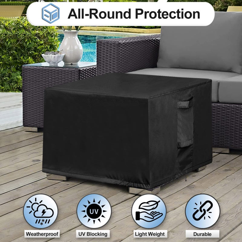 OutdoorLines Outdoor Waterproof Patio Ottoman Covers - Square UV-Proof Patio Side Table Cover Windproof Heavy-Duty Furniture Covering Protector 25L x 25W x 17H Inch, Black - Image 4