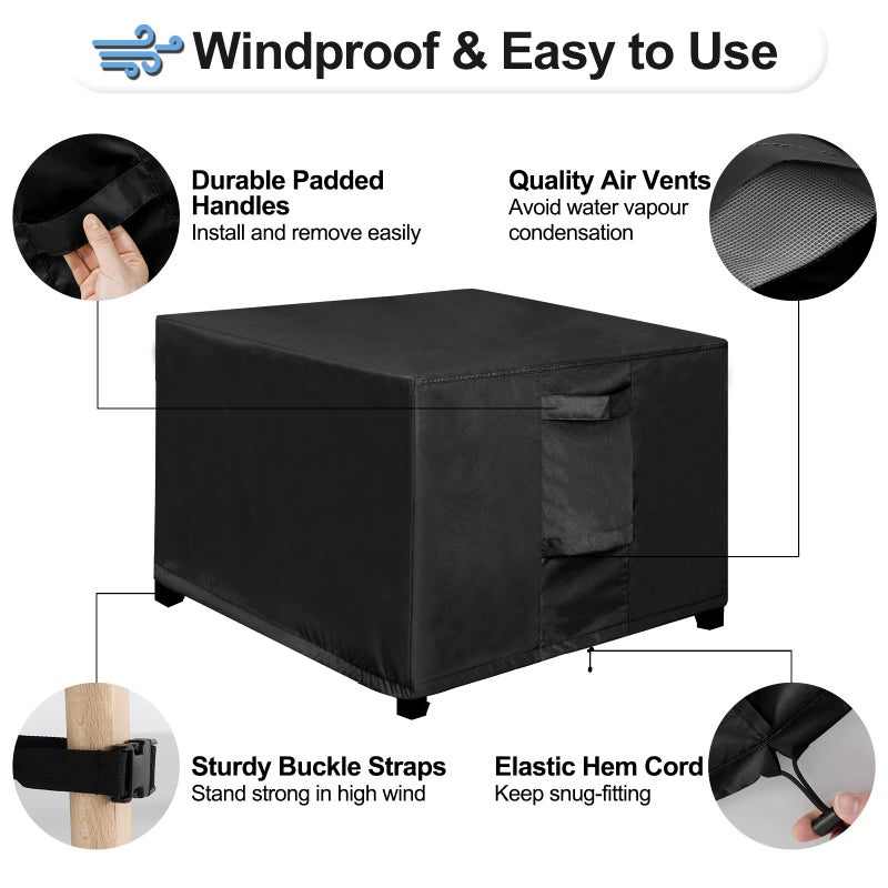 OutdoorLines Outdoor Waterproof Patio Ottoman Covers - Square UV-Proof Patio Side Table Cover Windproof Heavy-Duty Furniture Covering Protector 25L x 25W x 17H Inch, Black - Image 5