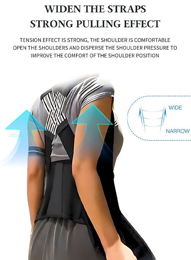 Back Brace Posture Corrector, Adjustable Full Back Trainer, for Upper Lower Back Pain Relief (Black) - Image 5