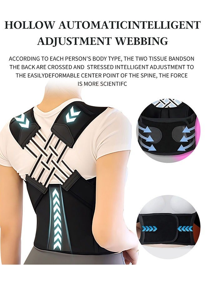 Back Brace Posture Corrector, Adjustable Full Back Trainer, for Upper Lower Back Pain Relief (Black) - Image 4