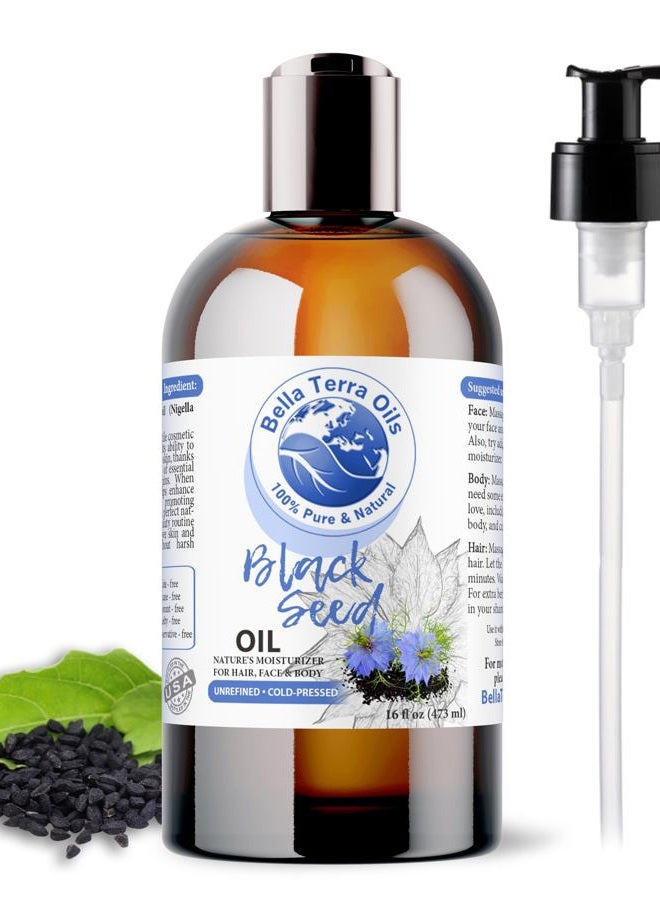 Bella Terra Oils Black Seed Oil 16oz - Purity from Black Cumin Seeds, Bursting with Omega Fatty Acids & Vitamins, Enhance Your Beauty Regimen - Image 1