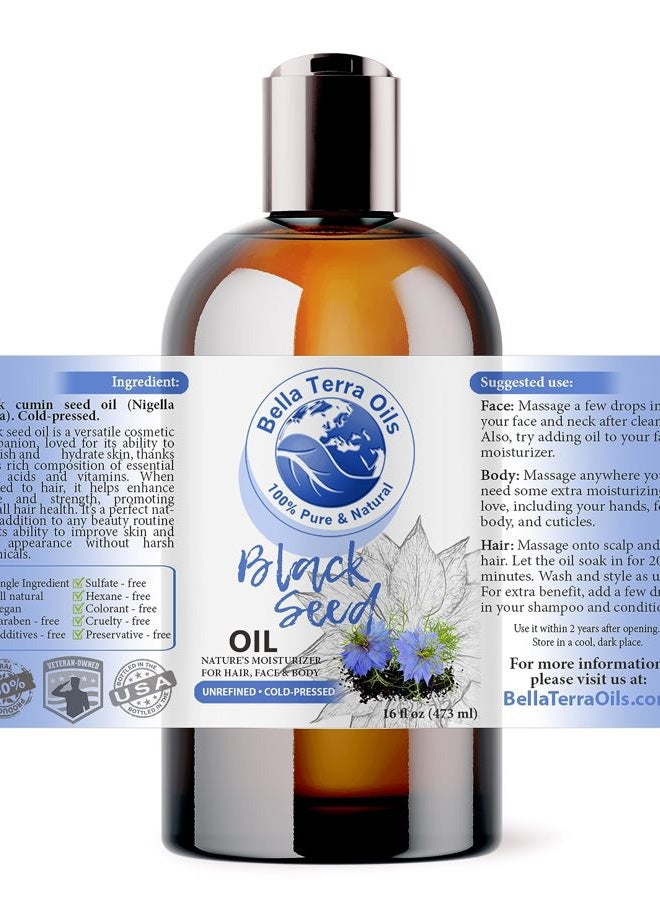 Bella Terra Oils Black Seed Oil 16oz - Purity from Black Cumin Seeds, Bursting with Omega Fatty Acids & Vitamins, Enhance Your Beauty Regimen - Image 2