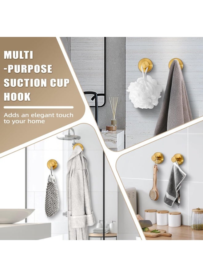 YQbest Matte Gold Suction Hooks (2 Pack) - Waterproof Rustproof Heavy Duty Hooks, Supports Up to 15 lbs, No Drilling for Shower, Bathroom, Kitchen, Glass Doors, Shower Mirrors, Tiles - Hangs Loofahs, Towels, Coats, Bath Robes - Image 2