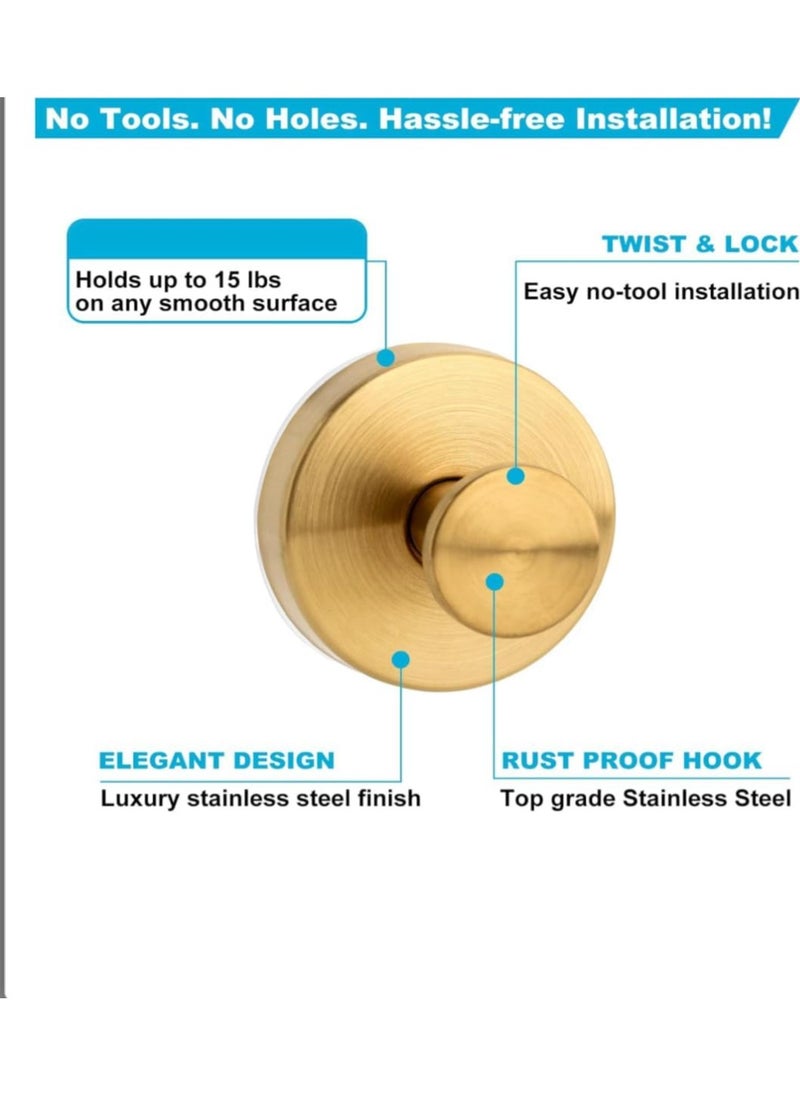 YQbest Matte Gold Suction Hooks for Shower, Bathroom, Kitchen, Glass Doors, Mirrors, and Tiles for Hanging Loofahs, Towels, Coats, Bath Robes – Supports up to 15 lbs, Waterproof, Rustproof – 2 Pack  - Image 3