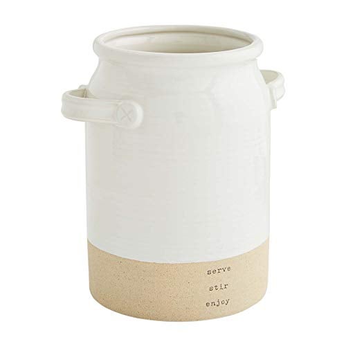 Mud Pie Utensil Holder, 7" x 5" dia, White Glazed/Stoneware - Image 1