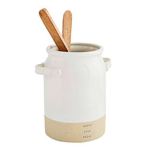 Mud Pie Utensil Holder, 7" x 5" dia, White Glazed/Stoneware - Image 2