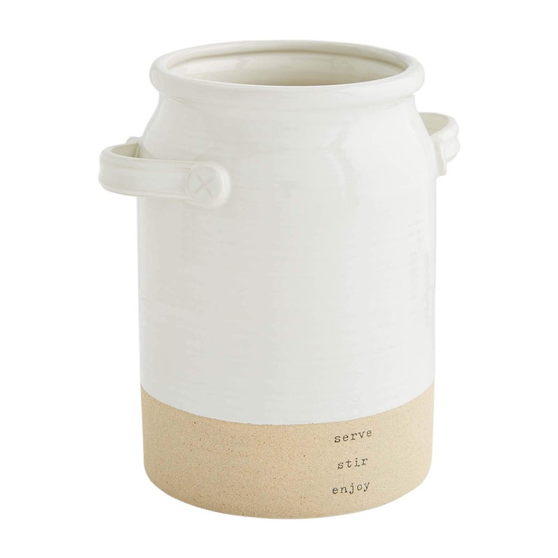 Mud Pie Utensil Holder, 7" x 5" dia, White Glazed/Stoneware - Image 3