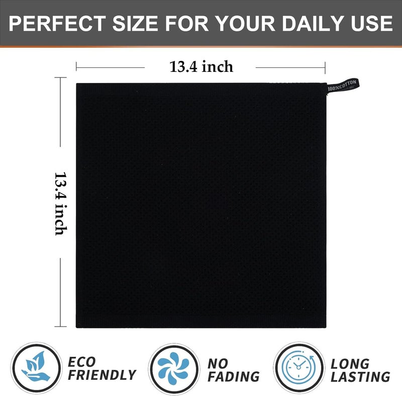 HEXONIQ® 100% Cotton Kitchen Dish Cloths, Waffle Weave Ultra Soft Absorbent Dish Towels for Drying Dishes Quick Drying Kitchen Towels Dish Rags, 13.4 X 13.4 Inches, Black, Pack of 6 - Image 5